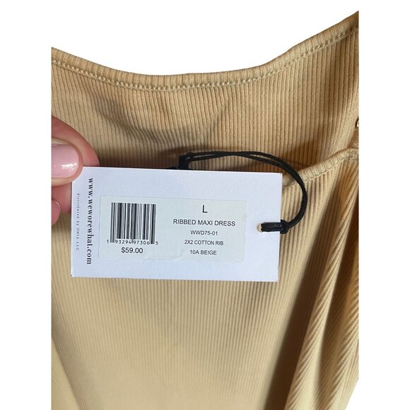 WeWoreWhat Ribbed Beige Maxi Dress With Adjustable Spaghetti Straps Cotton Blend - Picture 5 of 8
